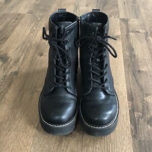Madden Girl Black Leather Lace-Up Boots